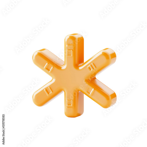 3D Render of an Orange Asterisk Symbol, Shiny and Glossy