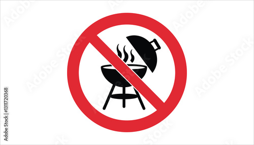 No Barbecue Allowed Sign. Fire Ban Warning Symbol . Prohibited BBQ Grill Vector Illustration.