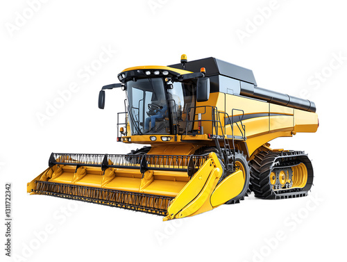Modern Yellow Combine Harvester Isolated on Transparent Background