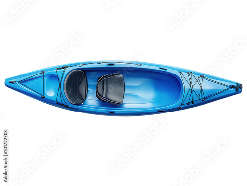 top-down view of a blue kayak. showcasing its sleek design and interior seating the kayak is designed for leisure activities on water. suitable for recreational paddling or adventure  kayak's structur
