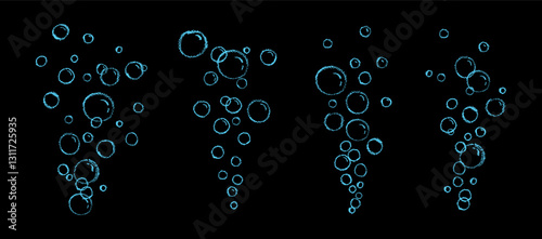Set of soap or water bubbles drawing by chalk or charcoal. Foam pastel handdrawn elements. Vector wax pen line bubbles of fizzy drink like children written. Champagne doodle gas balloons