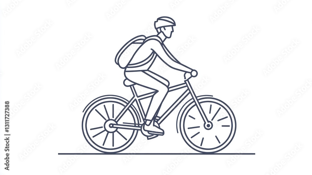 Cyclist in profile view, simple line art, urban scene, for educational or design use Cyclist in profile view, simple line art, urban scene, for educational or design use