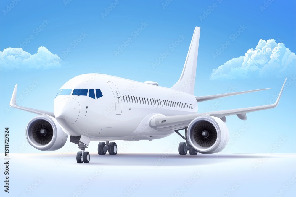 A sleek, modern airplane against a clear blue sky with fluffy clouds A sleek, modern airplane against a clear blue sky with fluffy clouds
