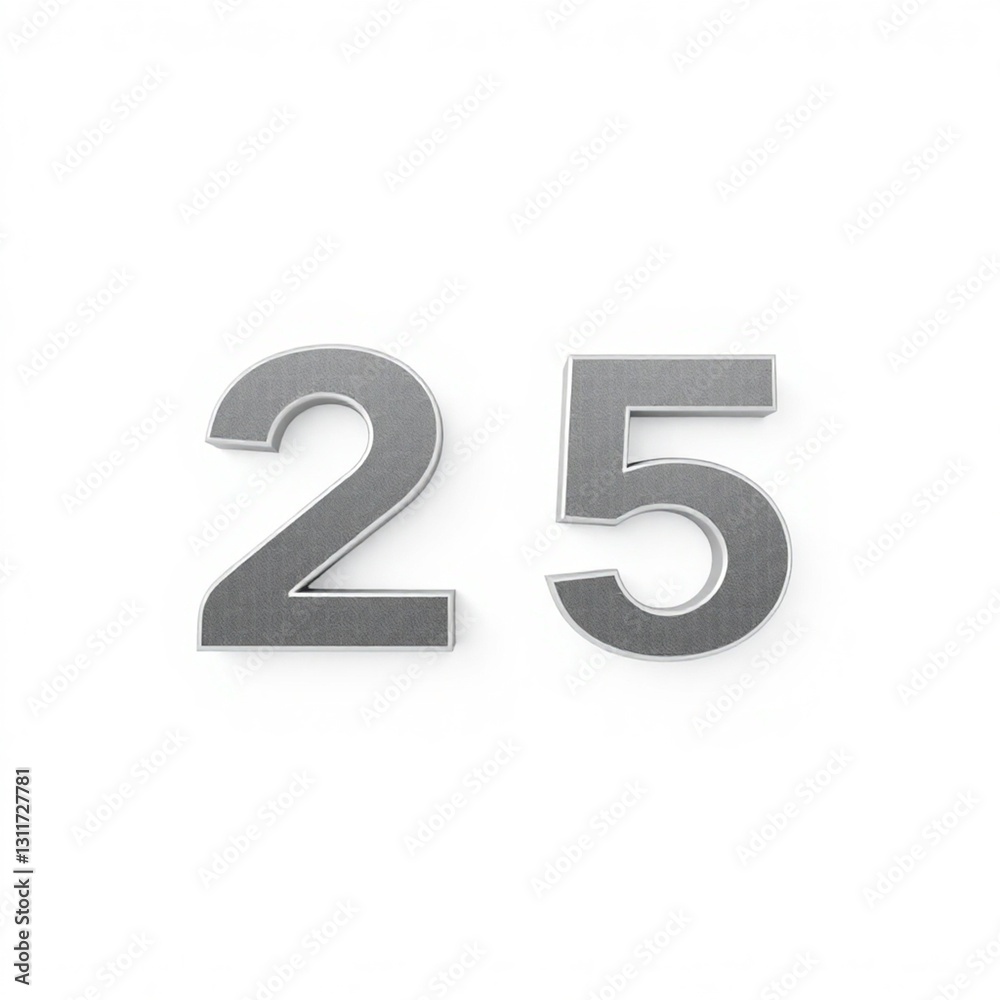 High-resolution stock photo of the number 25, displayed prominently against a stark white background, professional style, commercial use, crisp image quality High-resolution stock photo of the number 25, displayed prominently against a stark white background, professional style, commercial use, crisp image quality