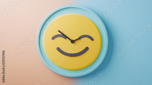Smiling clock face against two-tone backdrop evoking optimistic time management