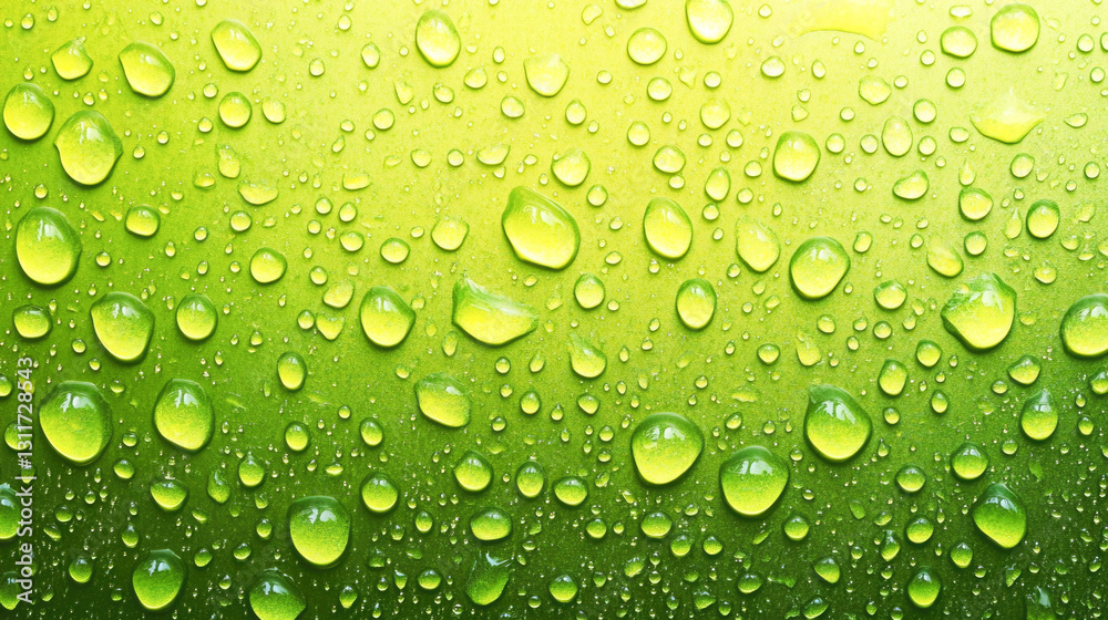Vibrant green water droplets on glass surface displaying refreshing natural theme Vibrant green water droplets on glass surface displaying refreshing natural theme