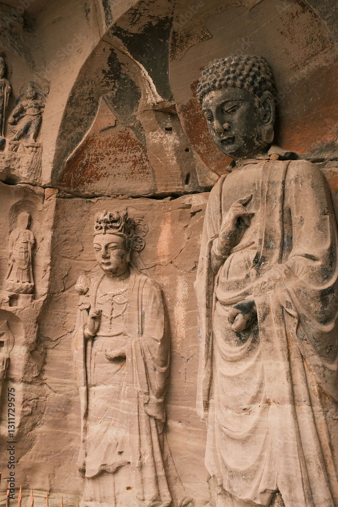Fototapeta premium Traditional Buddhist stone carvings in Anyue,Sichuan