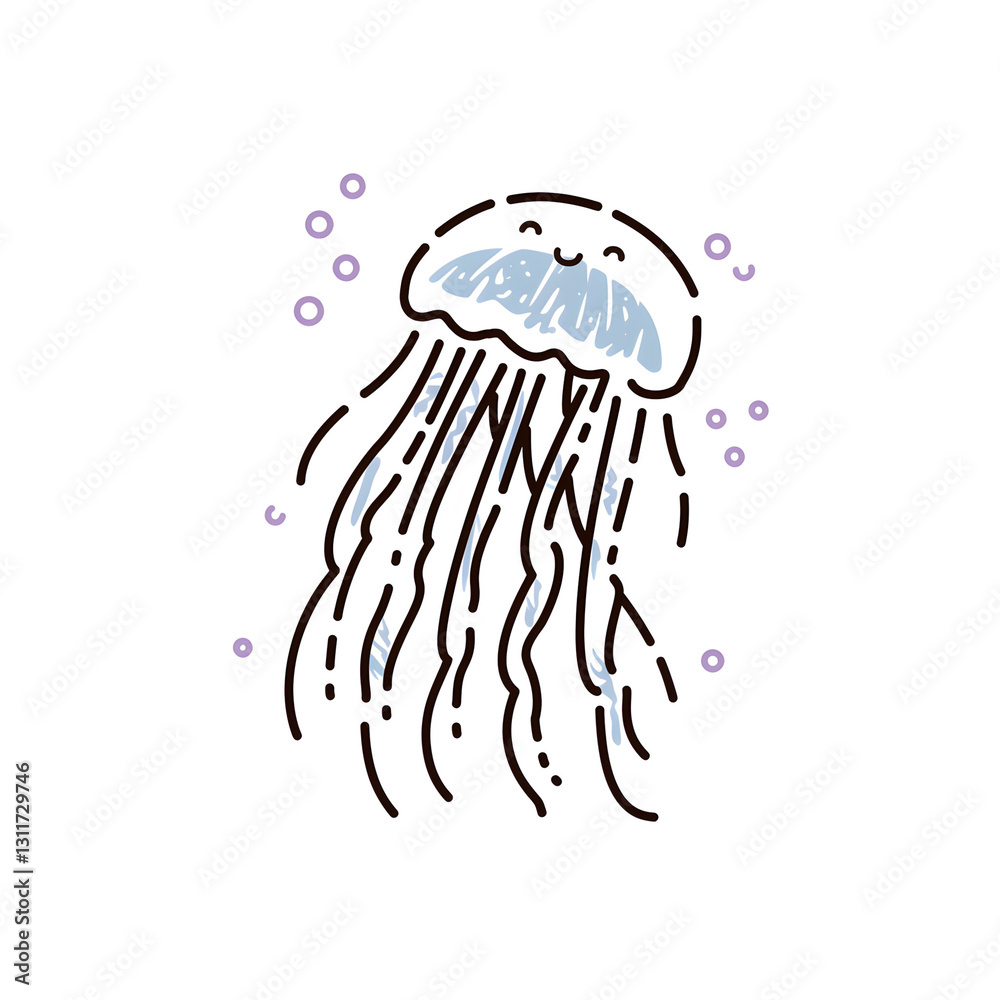 Fototapeta premium Stylized jellyfish ink design, elegant and highly detailed Purple bubbles