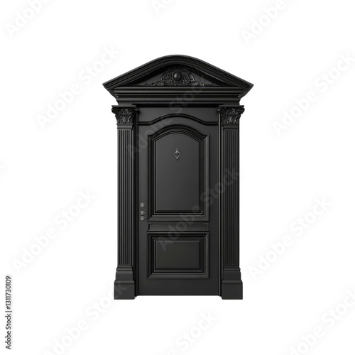 Elegant Black Front Door with Classic Architectural Details