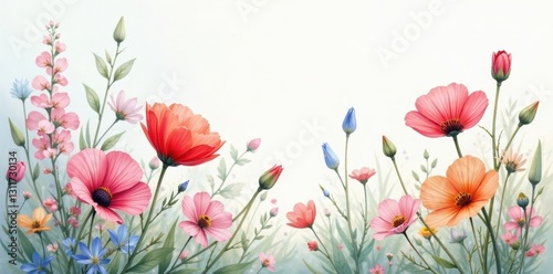 Delicate watercolor wildflowers, gentle hues, artistic brushstrokes, artistic, painting, blue