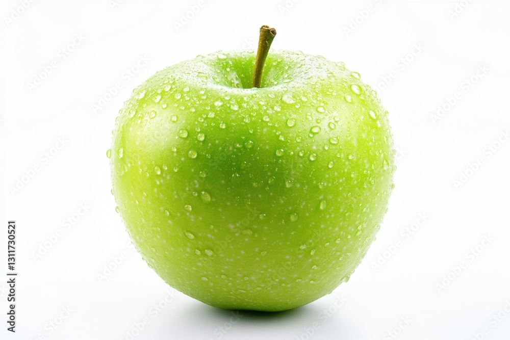 A Perfectly Ripe Green Apple with Dewdrops A Perfectly Ripe Green Apple with Dewdrops