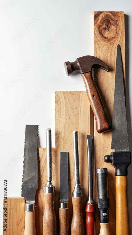 Assortment of Woodworking Tools on White Background for DIY Projects and Carpentry Marketing Assortment of Woodworking Tools on White Background for DIY Projects and Carpentry Marketing