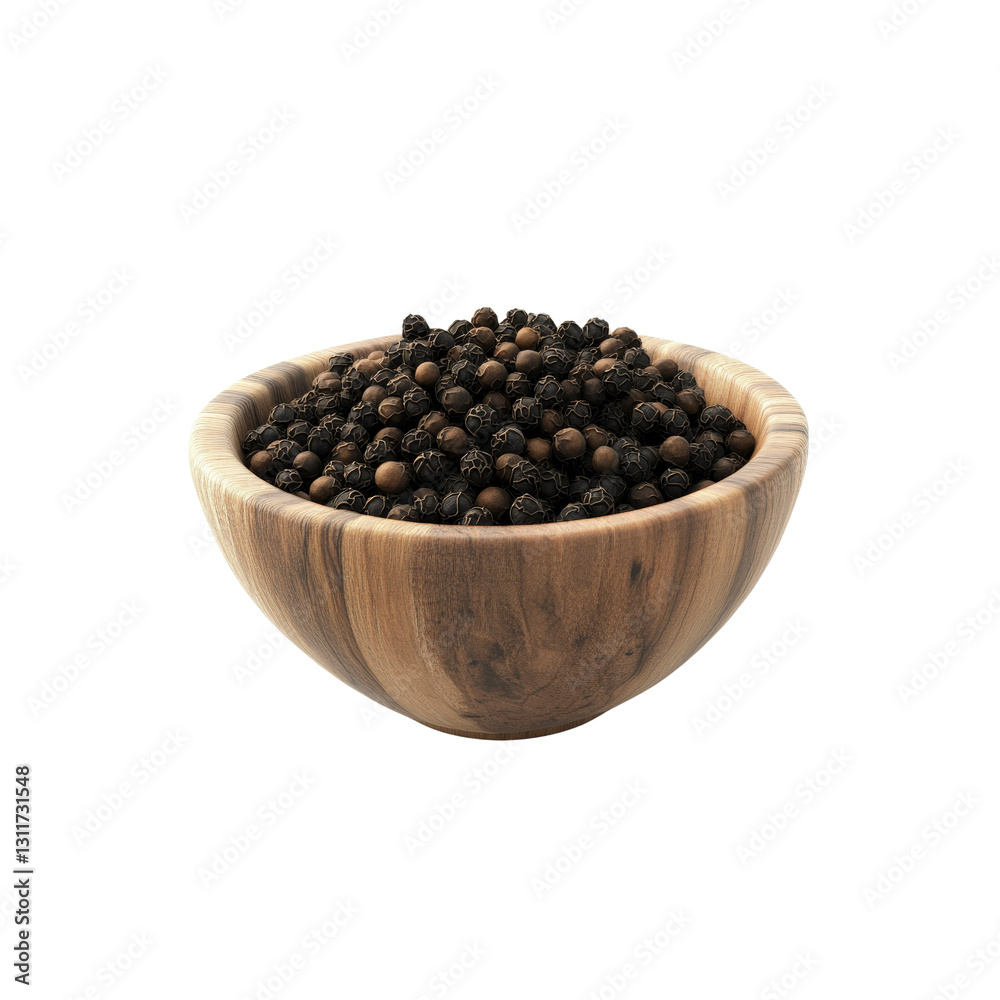 Aromatic Black Peppercorns in Wooden Bowl Aromatic Black Peppercorns in Wooden Bowl