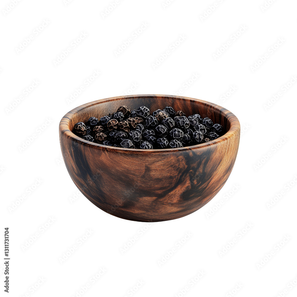Aromatic Black Peppercorns in a Rustic Wooden Bowl Aromatic Black Peppercorns in a Rustic Wooden Bowl