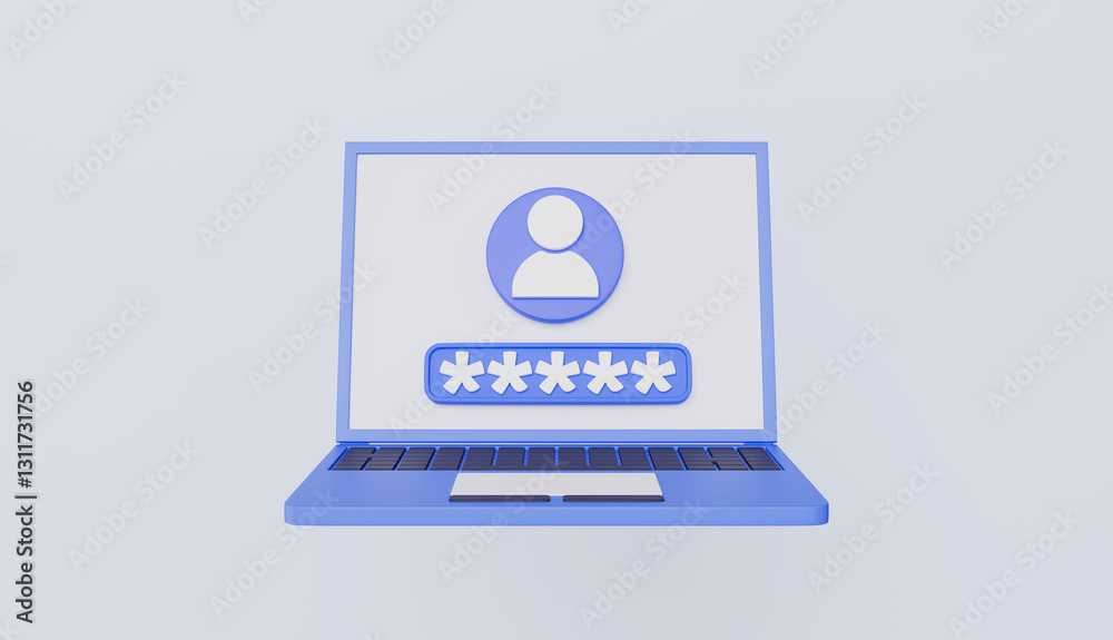 User login from laptop with password security, login user interface concept 3d illustration User login from laptop with password security, login user interface concept 3d illustration