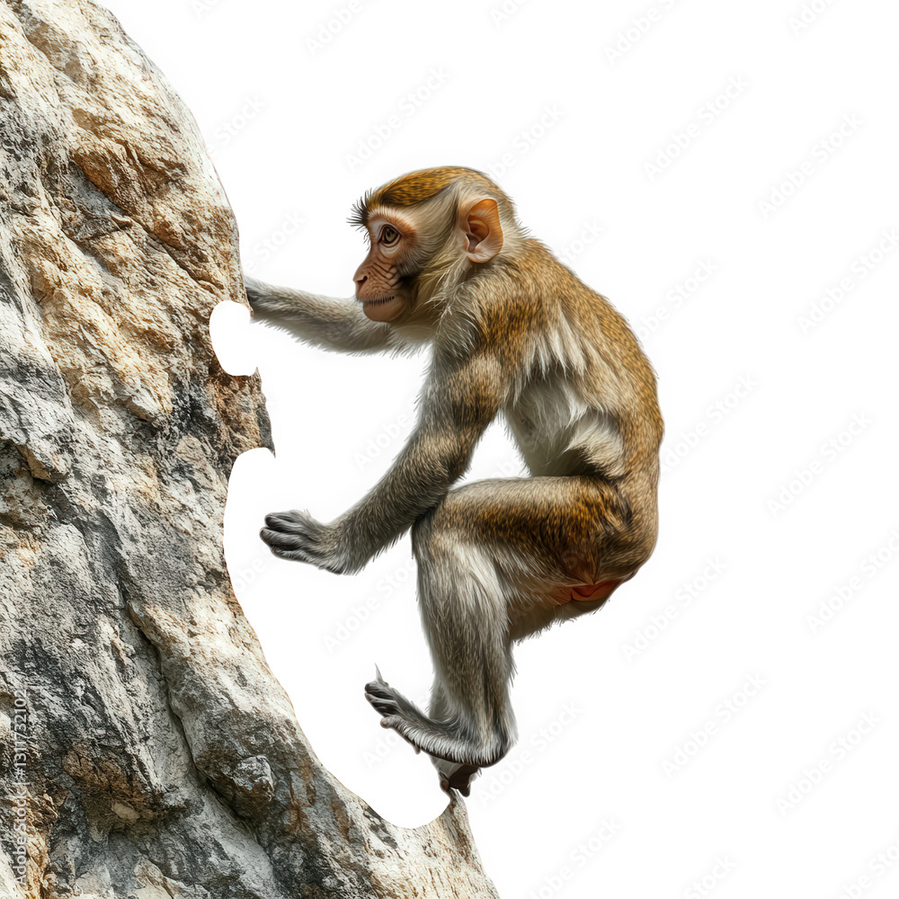 Obraz premium a young monkey skillfully climbing a rocky surface. showcasing its agility and strength in a natural environment essence of wildlife and the beauty of animal behavior