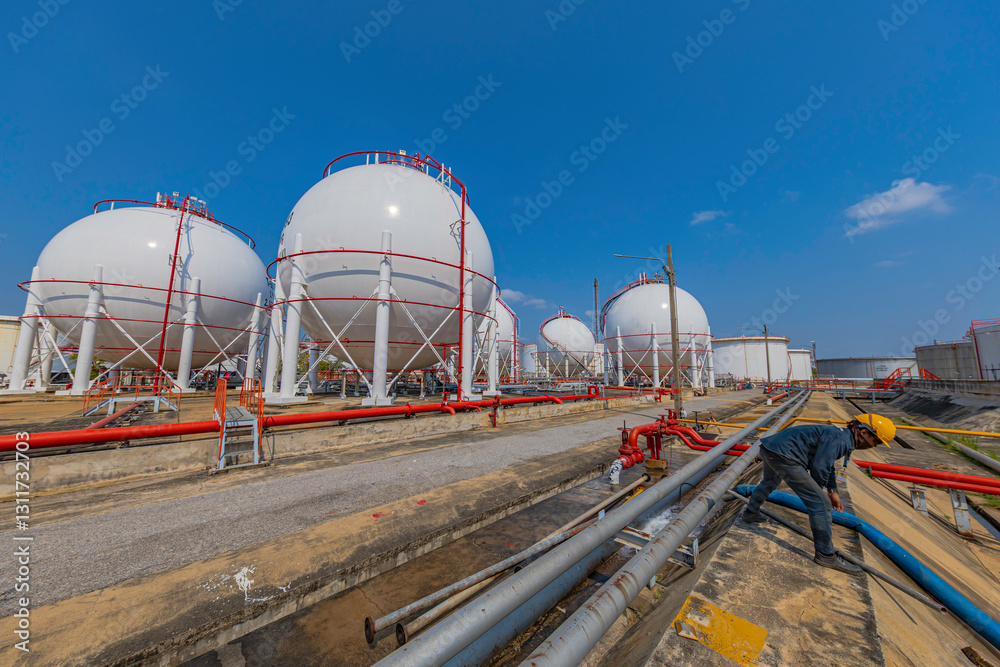 Obraz premium White spherical propane tanks containing