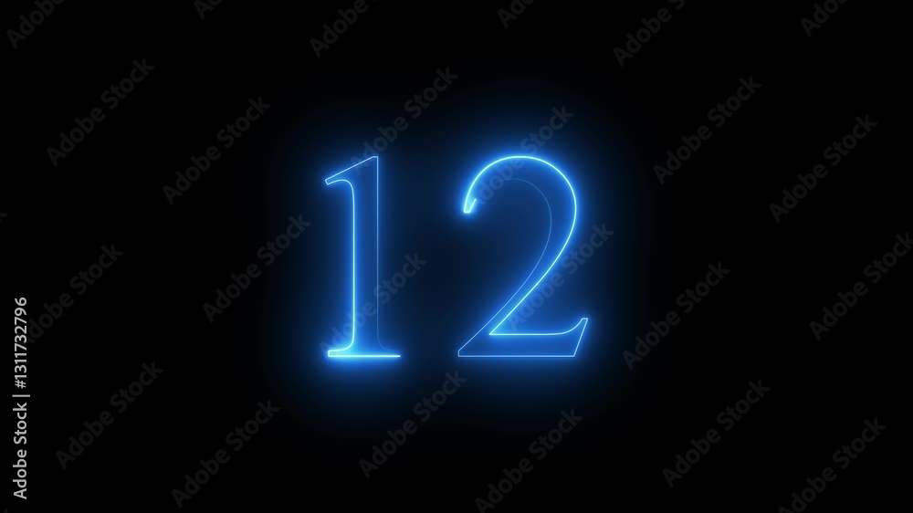 Neon number 12 animation on black background . Neon number 12 animation on black background .