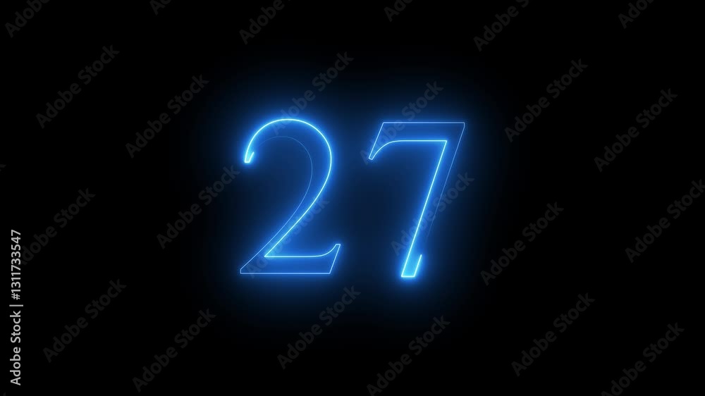 Neon number 27 animation on black background . Neon number 27 animation on black background .