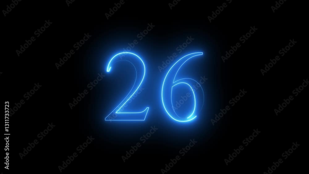 Neon number 26 animation on black background . Neon number 26 animation on black background .