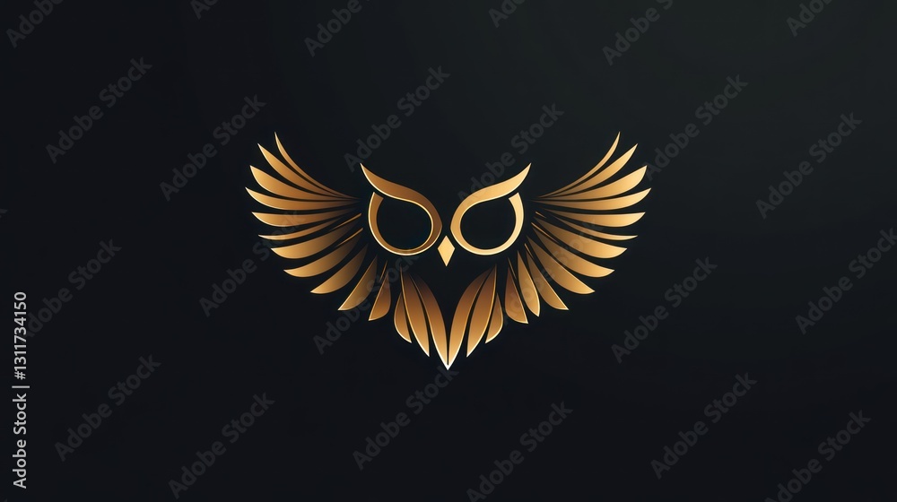 Fototapeta premium Golden Owl Logo Design, Elegant Symbol, Dark Background, Graphic