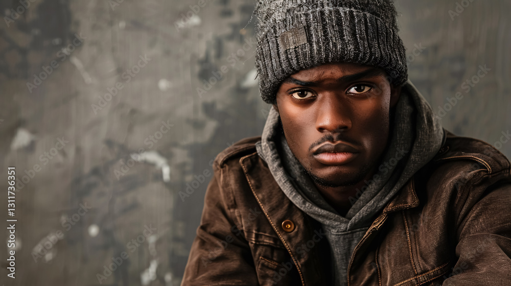 Black man in urban style looking tough on grey background Black man in urban style looking tough on grey background