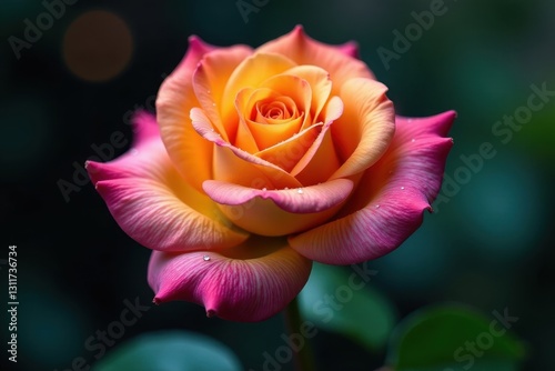 Single rainbow rose, tiny water beads, macro shot, petals, blossom