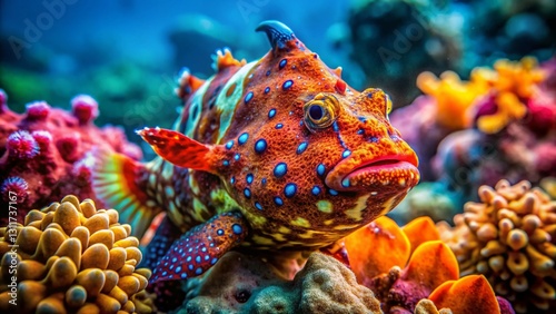 Vibrant Warty Frogfish: Unique Exotic Marine Life for Sale - Drone Aerial Photography photo