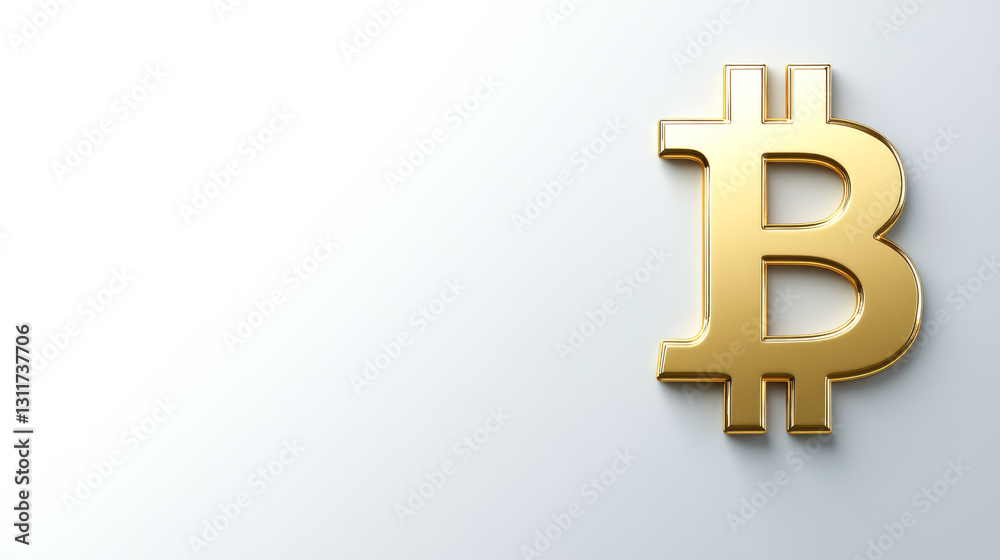 Golden bitcoin symbol on minimalist white background: cryptocurrency concept Golden bitcoin symbol on minimalist white background: cryptocurrency concept