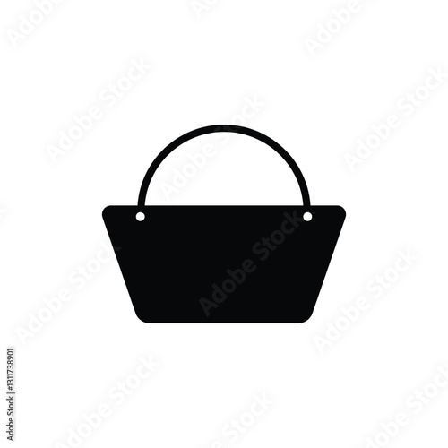 A black silhouette of a handbag against a white background