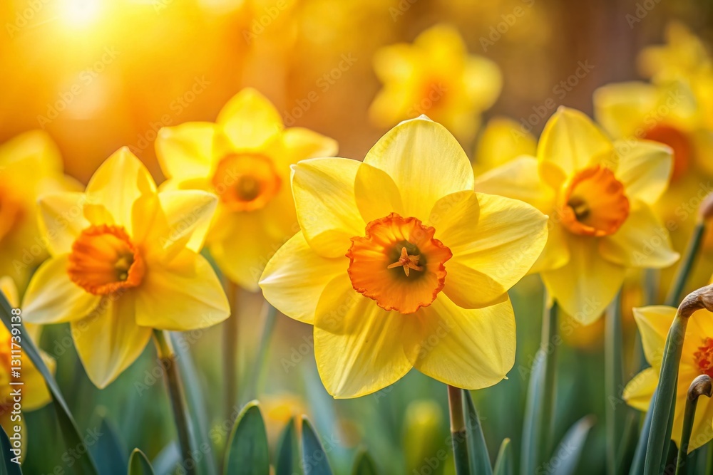 Vibrant Yellow Daffodils Close-Up: Spring Flower Macro Photography Vibrant Yellow Daffodils Close-Up: Spring Flower Macro Photography