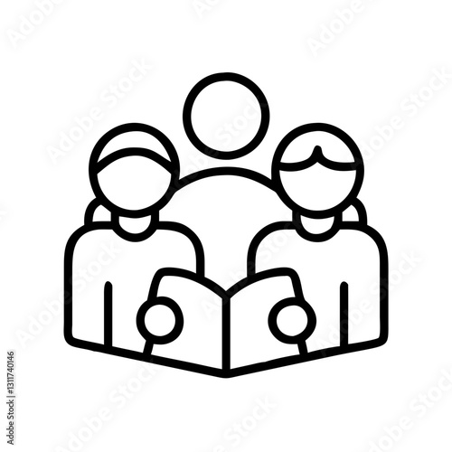 family reading together icon, family reading together line art - simple line art of family reading together, perfect for family reading together logos and icons