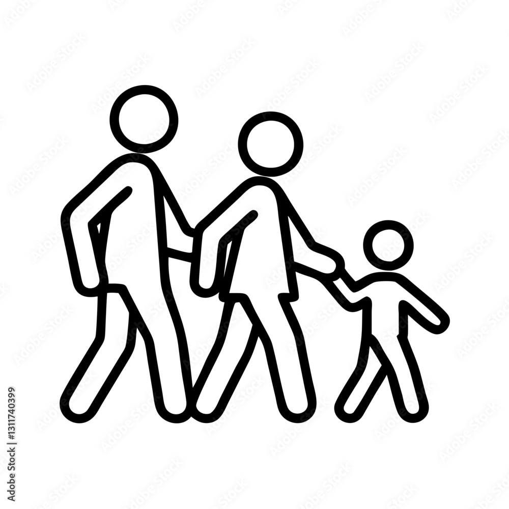 family walking icon, family walking line art - simple line art of family walking, perfect for family walking logos and icons family walking icon, family walking line art - simple line art of family walking, perfect for family walking logos and icons