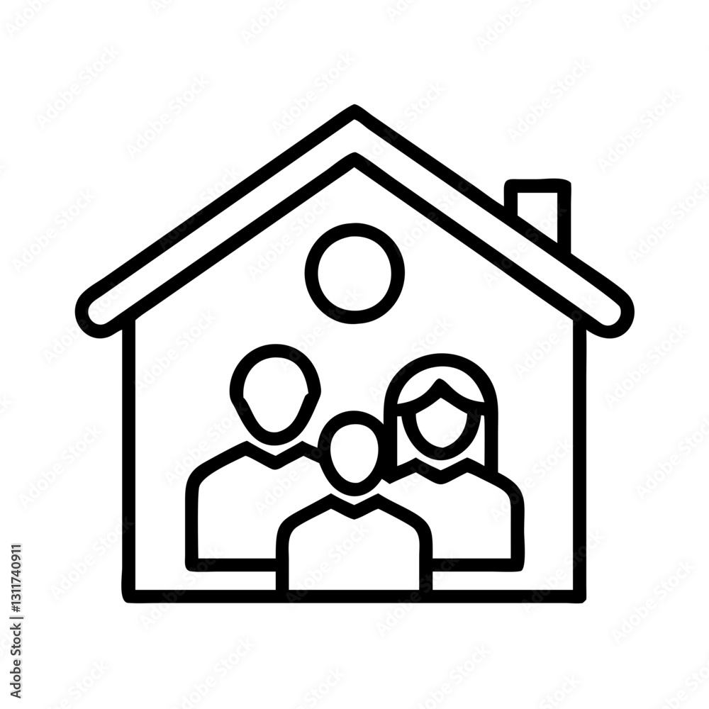 house with family icon, house with family line art - simple line art of house with family, perfect for house with family logos and icons house with family icon, house with family line art - simple line art of house with family, perfect for house with family logos and icons