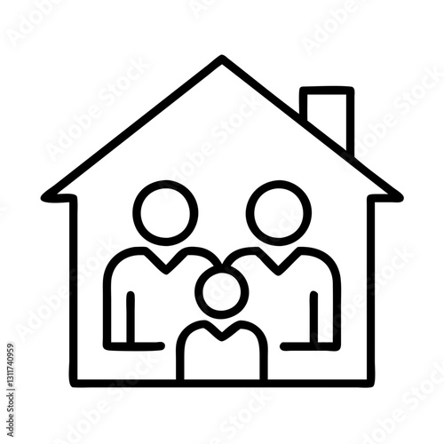 house with family icon, house with family line art - simple line art of house with family, perfect for house with family logos and icons