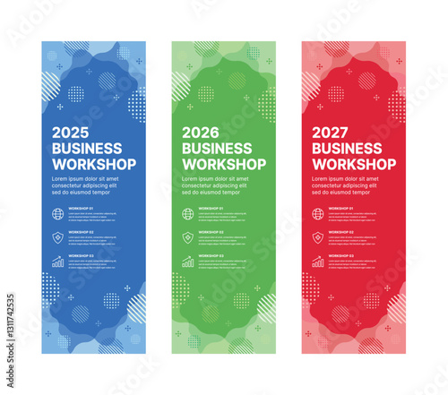 Set of business banner design templates in modern, geometry, abstract shape pattern style for school, company, workshop, seminar, presentation, event and conference. 