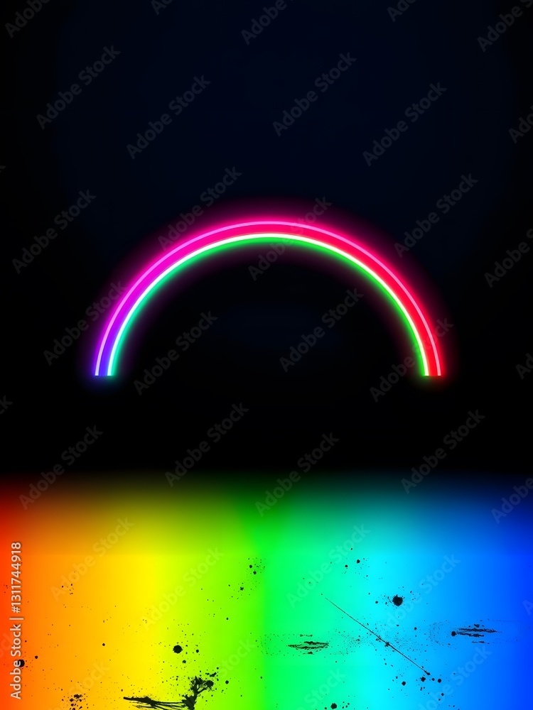 Neon Rainbow Arcs Displayed Over a Rough Grungy Gradient Background with Vibrant Light Neon Rainbow Arcs Displayed Over a Rough Grungy Gradient Background with Vibrant Light