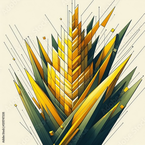 Geometric shards of yellow and green recompose an ear of corn in photo