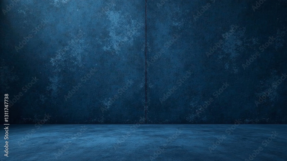 Moody Blue Room Interior Design Scene with Textured Walls and Floor Moody Blue Room Interior Design Scene with Textured Walls and Floor