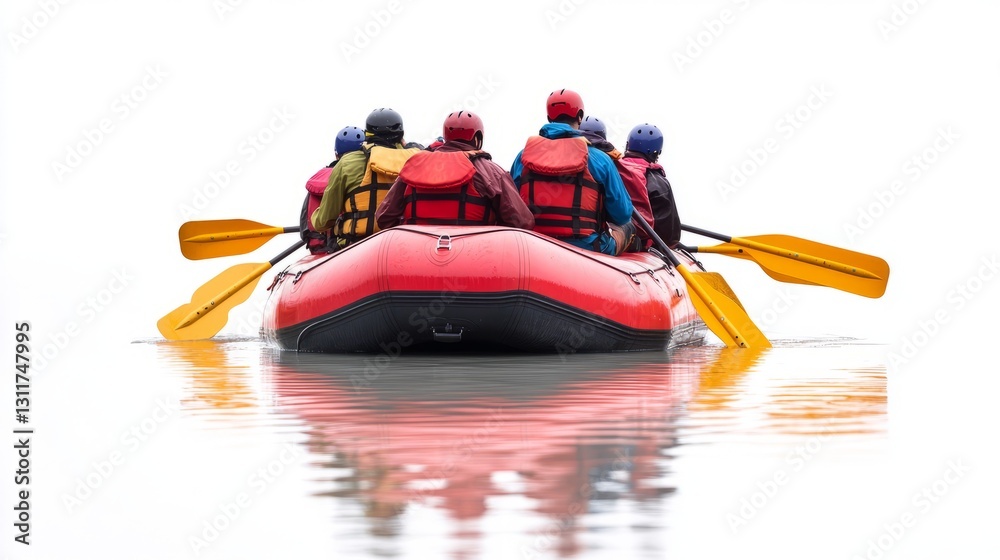 Naklejka premium People Group People View Calm Rafting Lake Nutritious