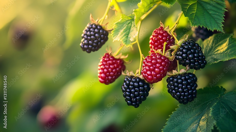 Fresh Ripe Blackberries on Bush in Garden Banner Fresh Ripe Blackberries on Bush in Garden Banner