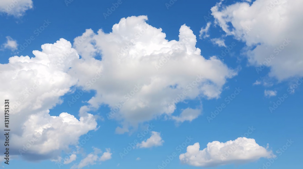 Fluffy White Cumulus Clouds Against Vibrant Blue Sky - High-Resolution Professional Stock Photo Fluffy White Cumulus Clouds Against Vibrant Blue Sky - High-Resolution Professional Stock Photo