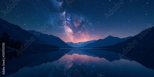 Serene Night Majestic Mountains Mirrored in a Still Lake Under a Starry Sky with a Vibrant Milky Way