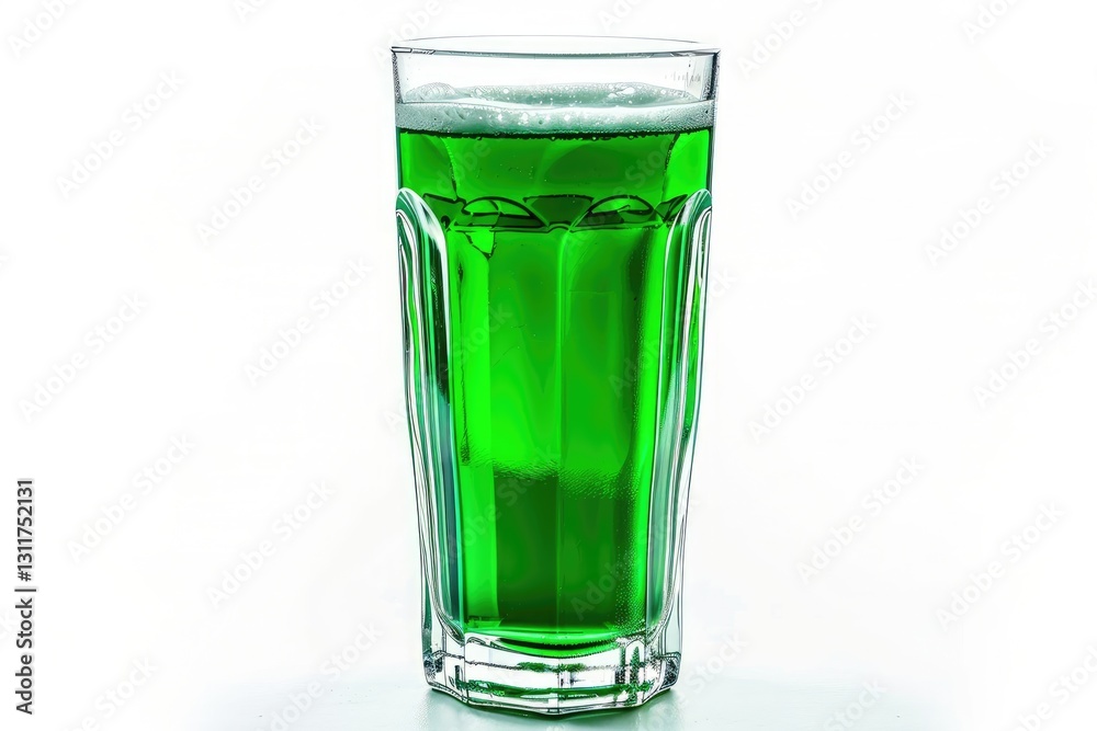 Close-Up of Green Beer in a Tall Pint Glass with Foam, Isolated on White Close-Up of Green Beer in a Tall Pint Glass with Foam, Isolated on White