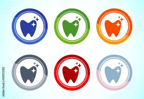 Dental care icon design illustration. Teeth care icon for dentist, dental clinic, 6 color button design set