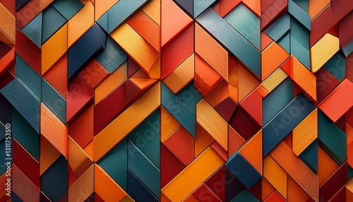 Bold, colorful geometric patterns in warm tones creating a striking and dynamic festive backdrop. 