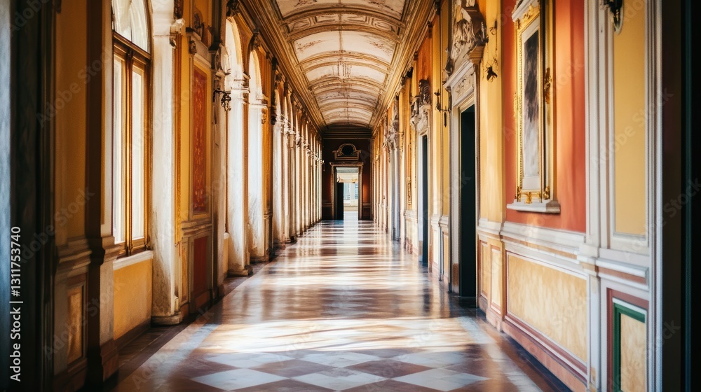 Elegant and Spacious Hallway with Archways Showcasing Architectural Design and Natural Light Elegant and Spacious Hallway with Archways Showcasing Architectural Design and Natural Light
