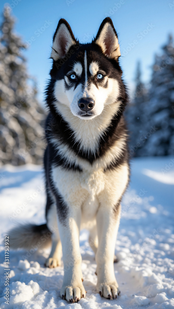 Majestic Siberian Husky in a Snowy Landscape - Ideal for Pet Grooming, Animal Shelters, and Outdoor Gear Promotions Majestic Siberian Husky in a Snowy Landscape - Ideal for Pet Grooming, Animal Shelters, and Outdoor Gear Promotions