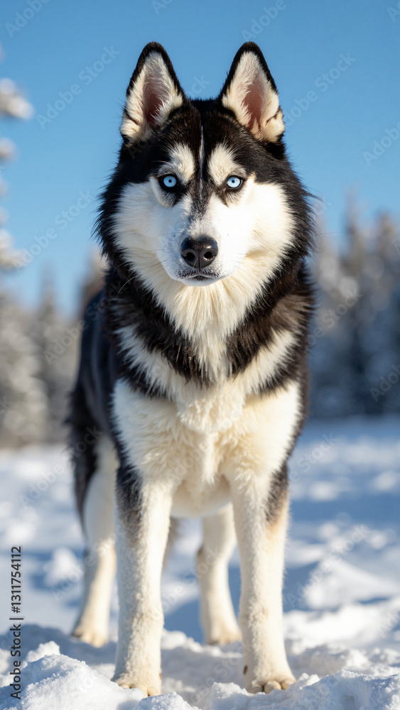 Majestic Siberian Husky in a Snowy Landscape - Ideal for Pet Grooming, Animal Shelters, and Outdoor Gear Promotions Majestic Siberian Husky in a Snowy Landscape - Ideal for Pet Grooming, Animal Shelters, and Outdoor Gear Promotions