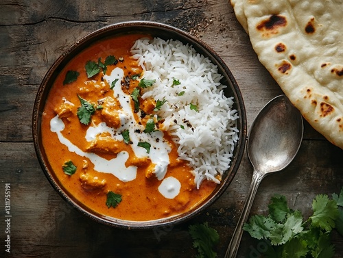 バターチキンカレーとバスマティライスの本格インド料理 | Authentic Indian Butter Chicken Curry with Basmati Rice